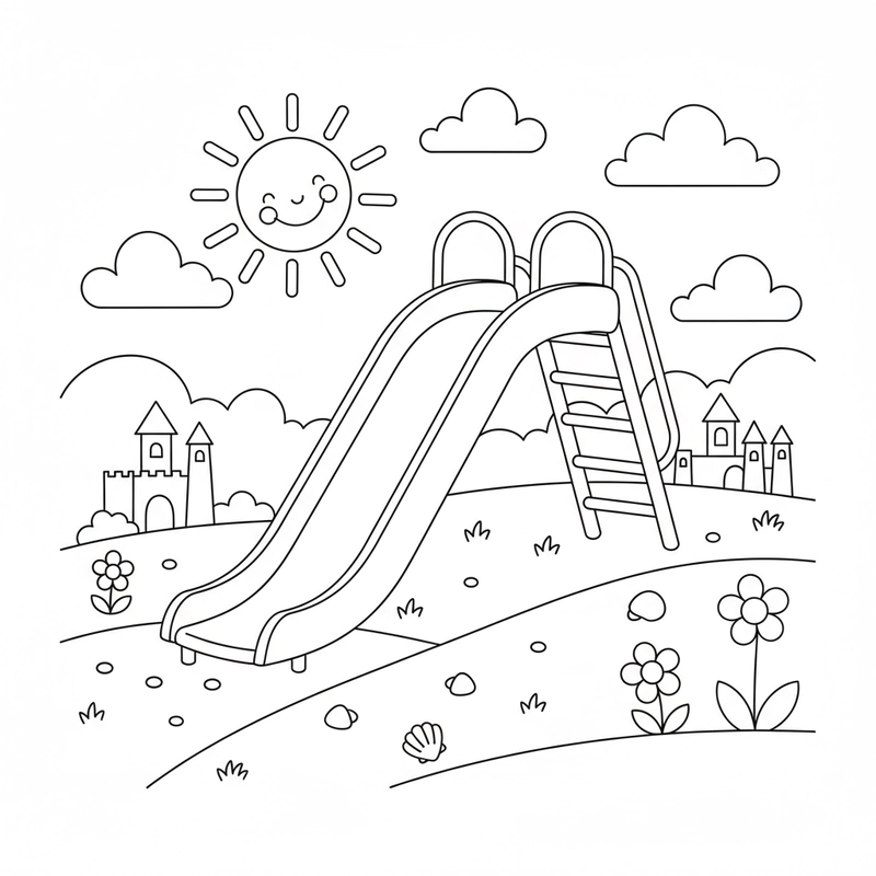 Hình bé trượt cầu trượt để tô màu