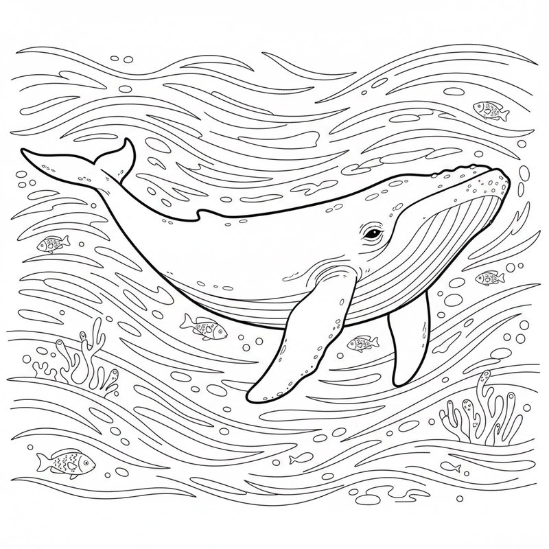 Hình cá voi lưng gù cho trẻ sáng tạo màu sắc