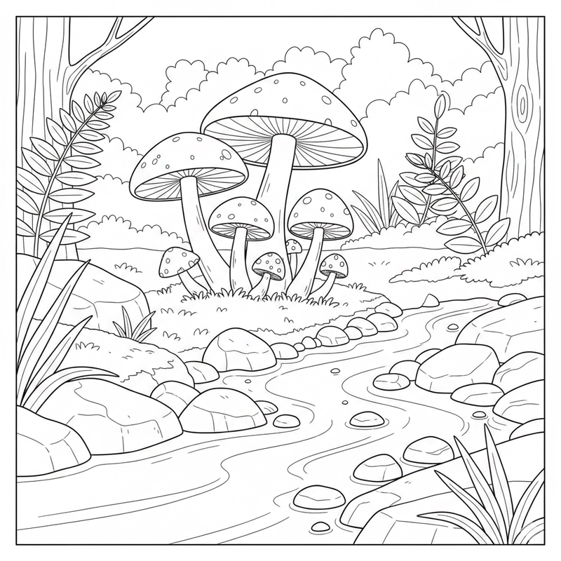 Hình cây nấm cho bé tập tô nhẹ nhàng