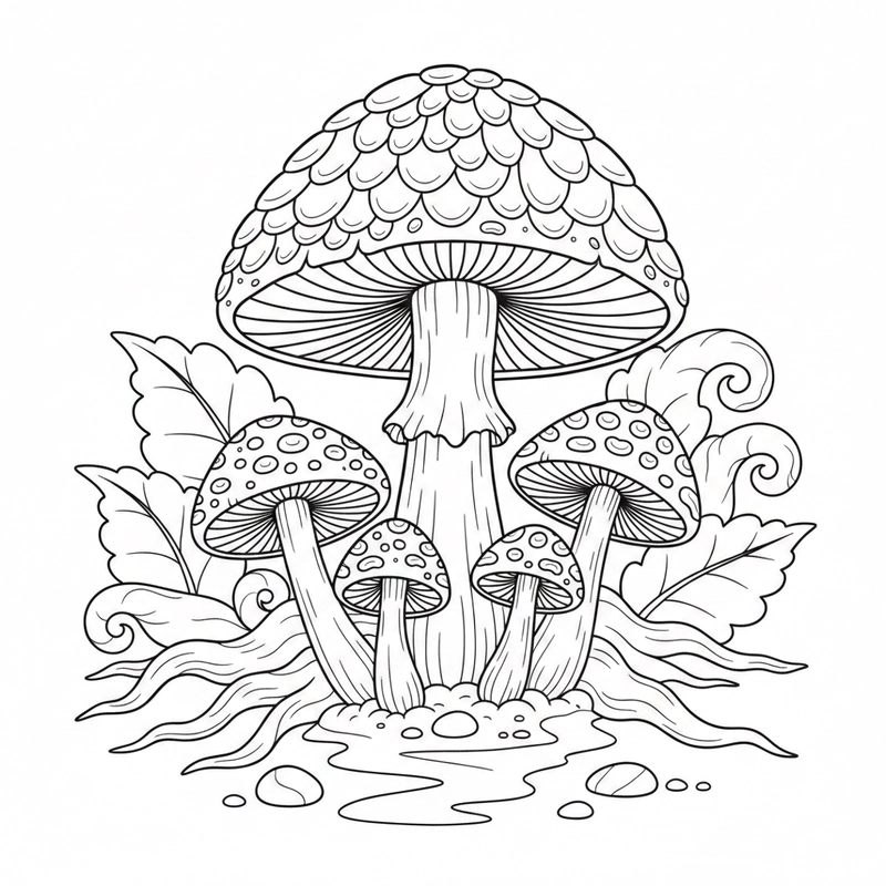 Hình cây nấm tô màu dễ thương