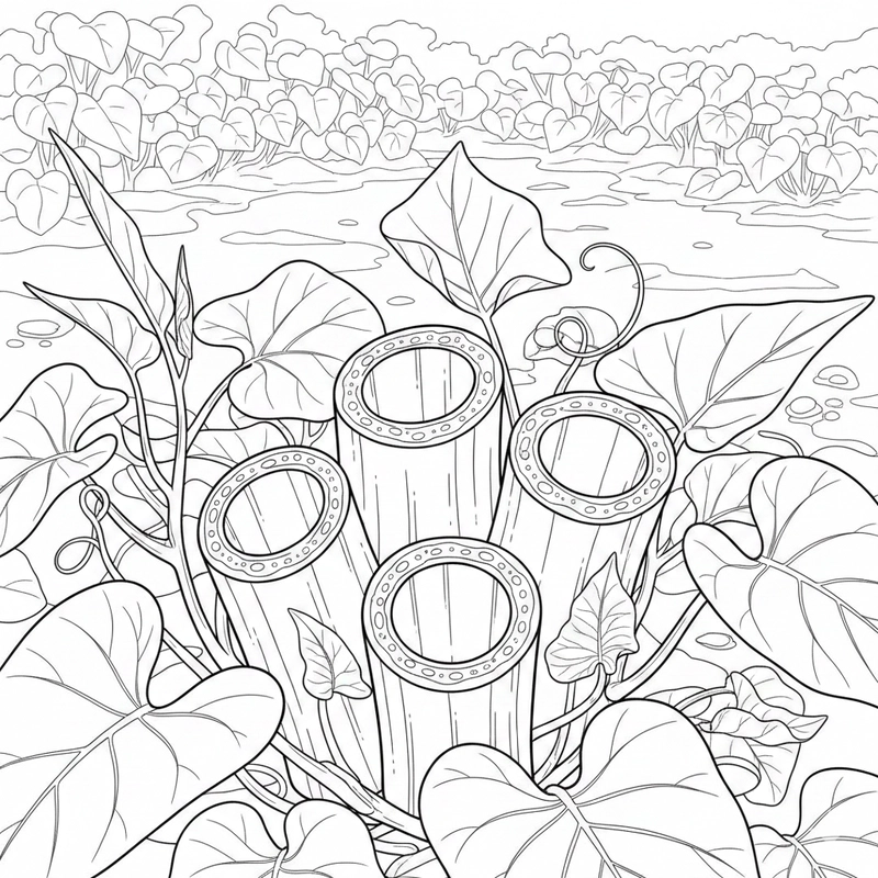 Hình cây rau muống giúp bé làm quen màu