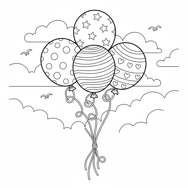 Hình chùm bóng bay đơn giản cho bé tô màu