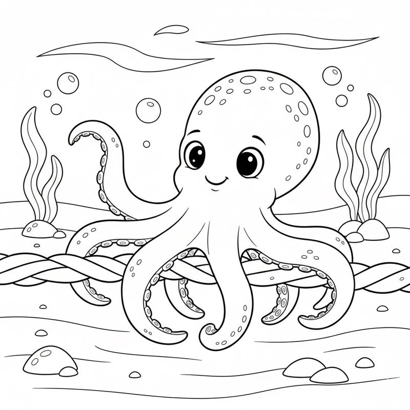 Hình con bạch tuộc đơn giản cho bé tô màu