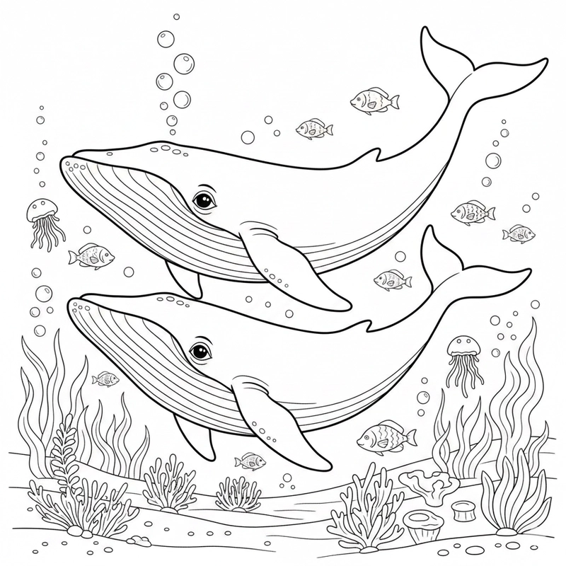 Hình đơn giản cá voi xanh cho bé tô màu