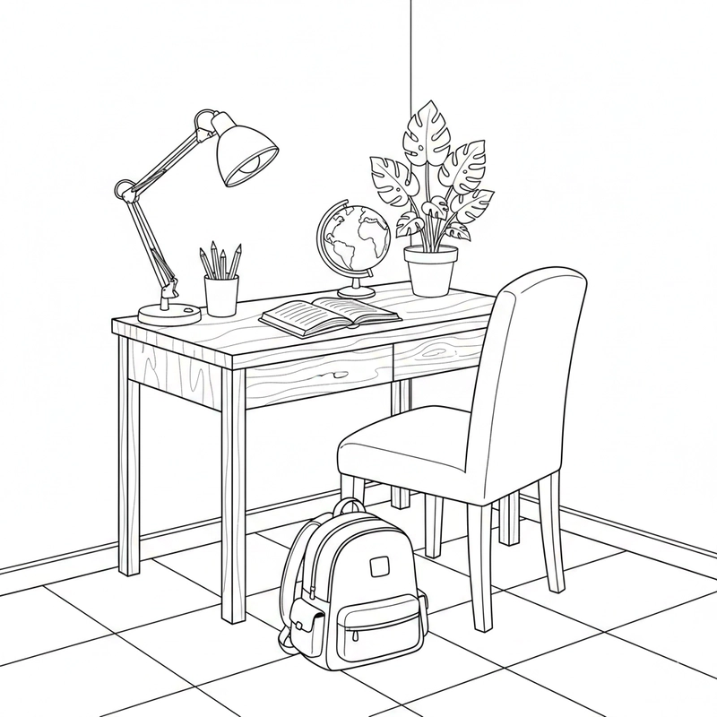 Hình góc học tập của em cho bé tập tô