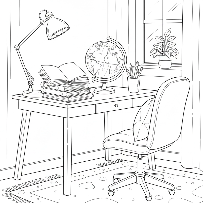 Hình góc học tập của em tô màu ngộ nghĩnh