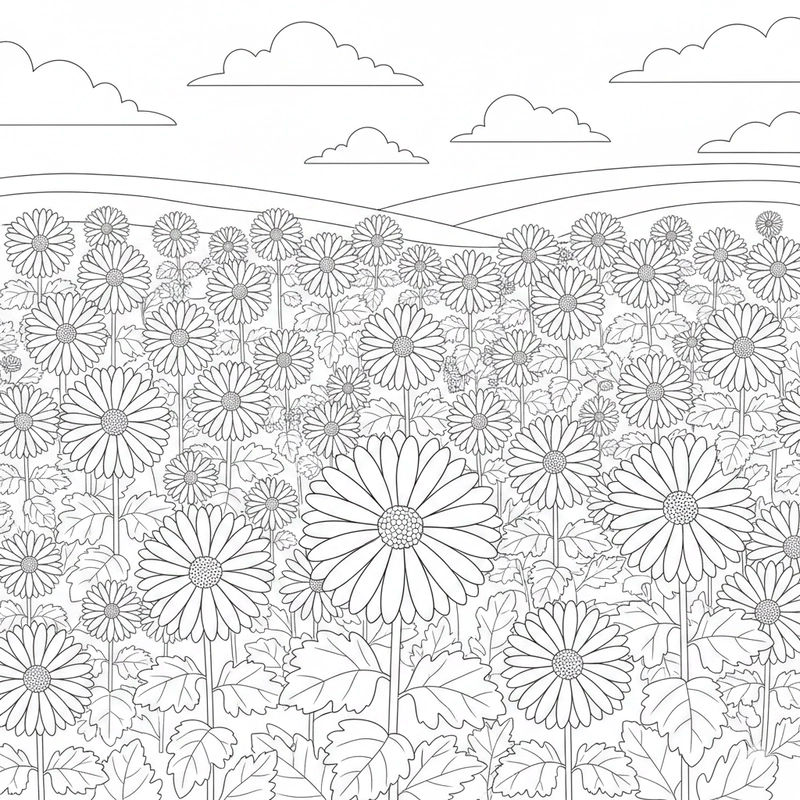 Hình hoa cúc giúp bé luyện màu