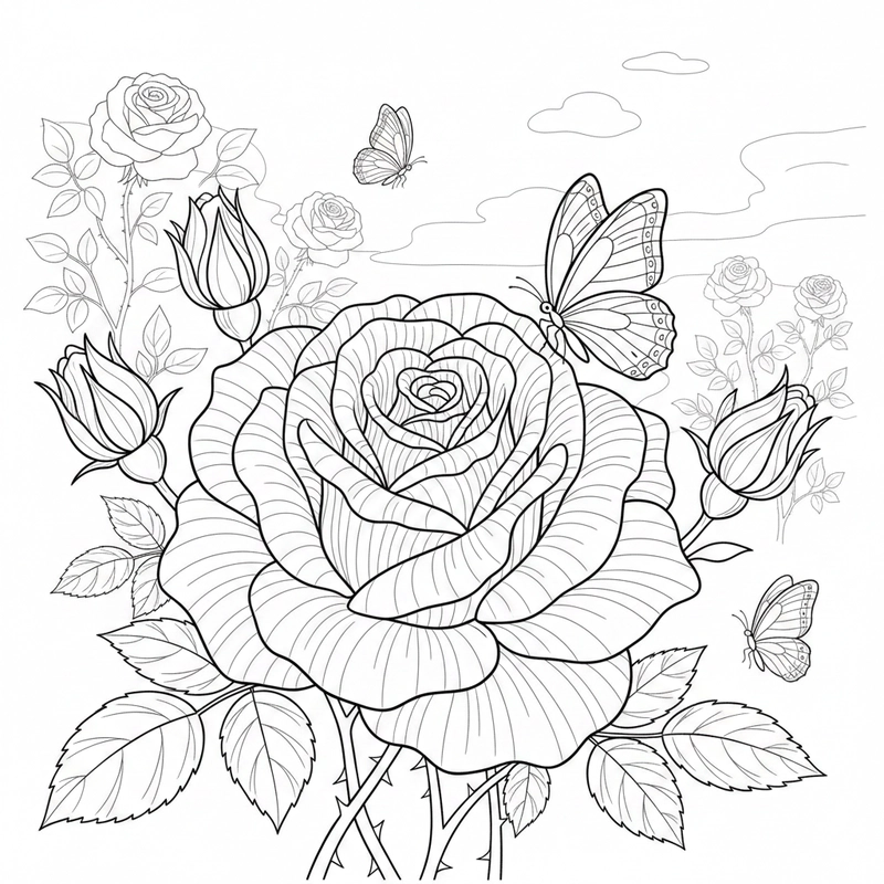 Hình hoa hồng cho bé luyện màu