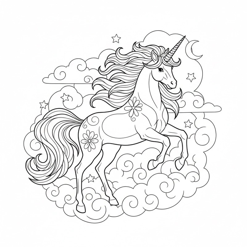 Hình kỳ lân dễ thương để bé tô màu
