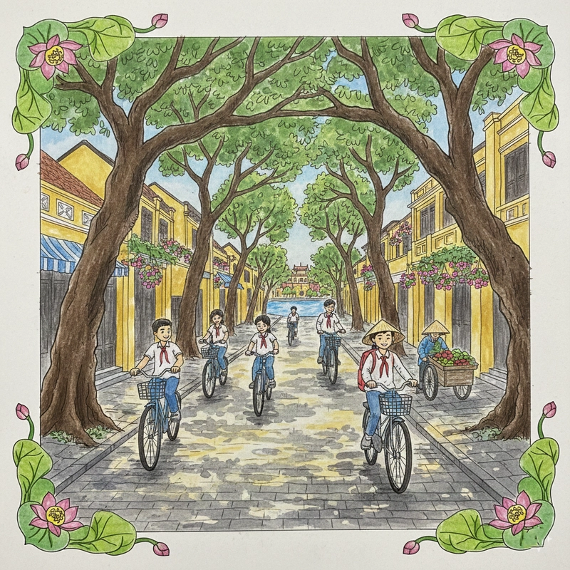 Hình minh họa vẽ tranh Em yêu Hà Nội vì hòa bình