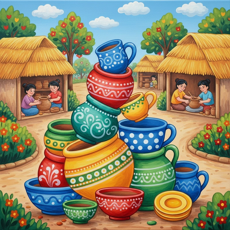 Hình minh họa vẽ tranh làng nghề truyền thống đơn giản