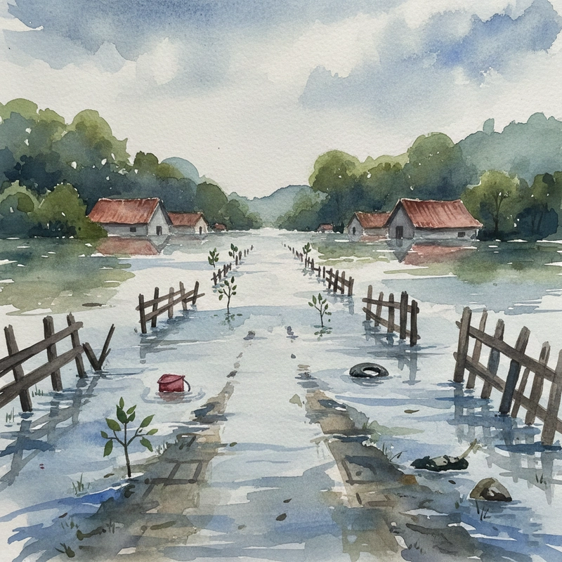 Hình minh họa vẽ tranh phòng chống lũ lụt