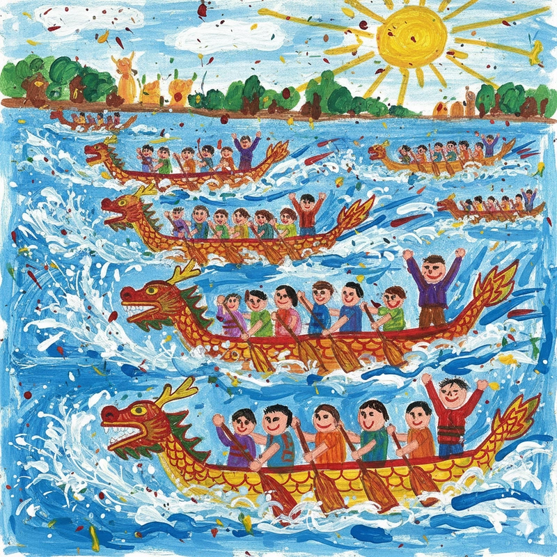 Hình mô tả thuyền rồng rực rỡ sắc màu