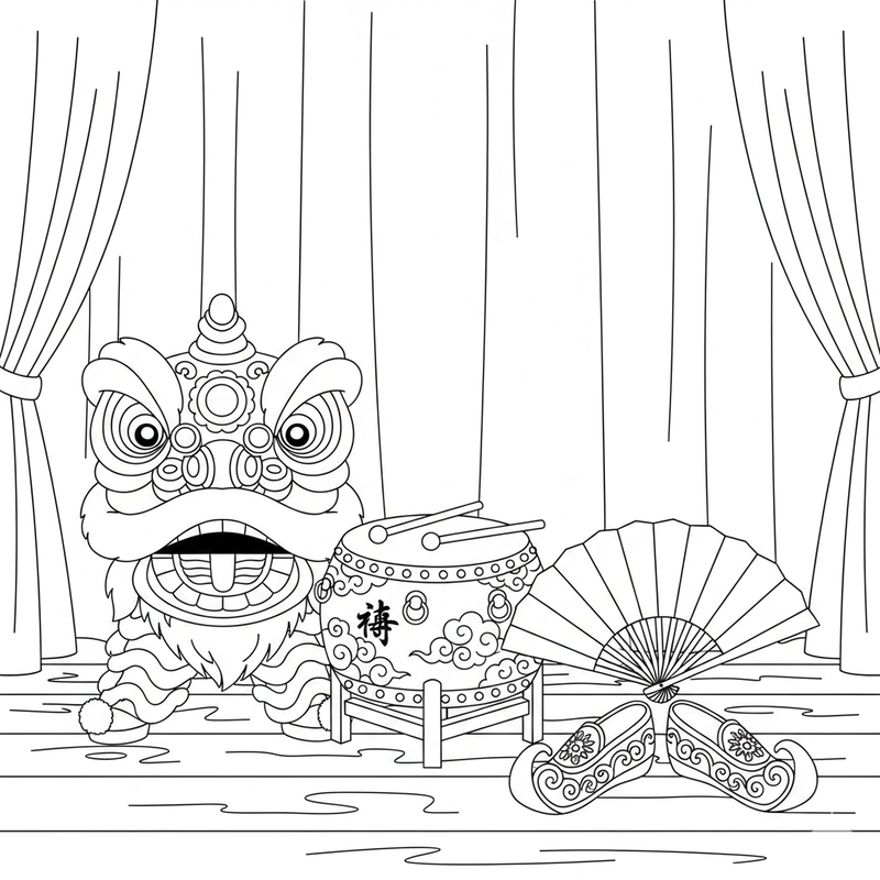 Hình múa lân giúp bé làm quen màu sắc