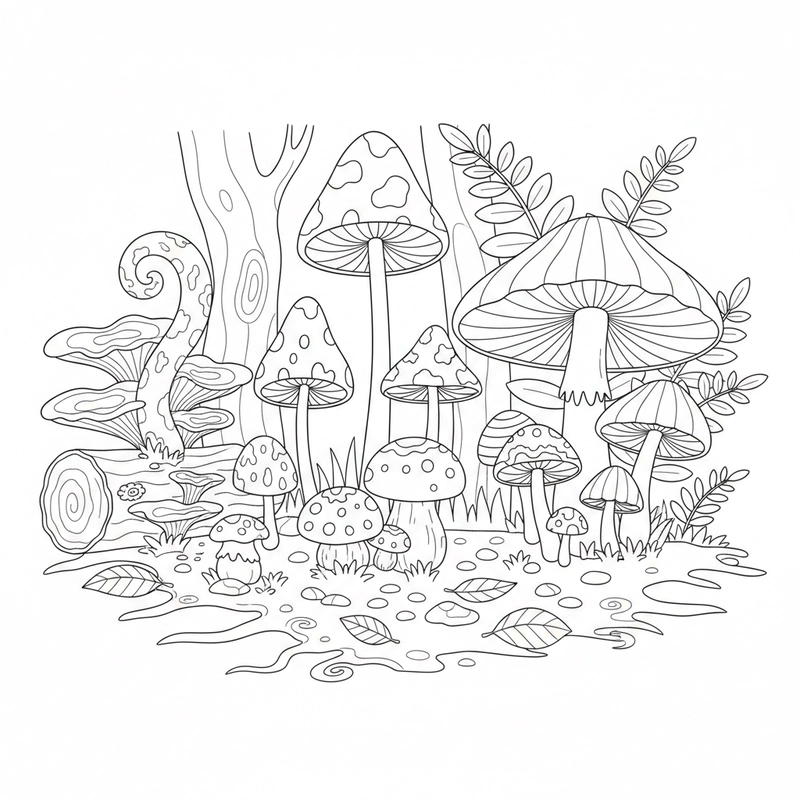 Hình nấm đơn giản cho trẻ tô màu