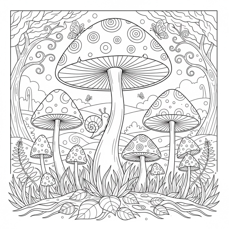 Hình nấm tô màu cho bé tập tô