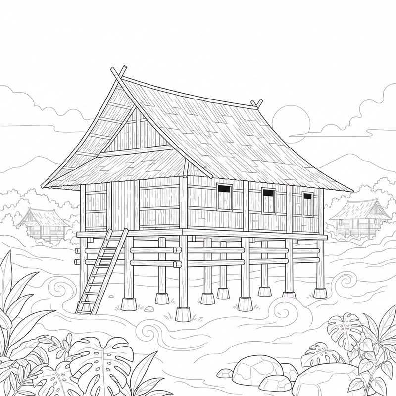 Hình nhà sàn đơn giản dành cho bé tô