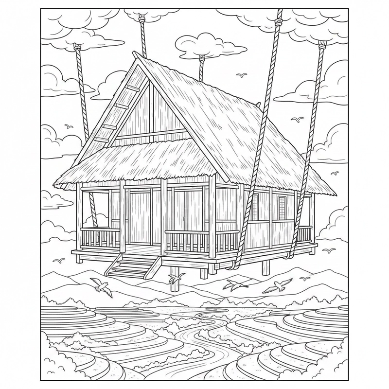 Hình nhà sàn miền núi dễ tô cho trẻ