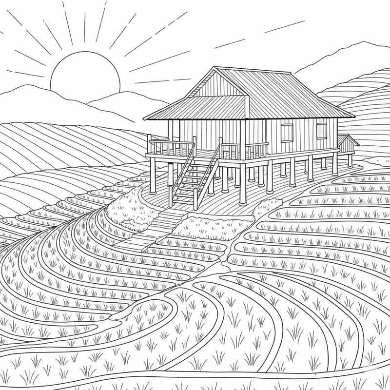 Hình nhà sàn mộc mạc cho bé tự tô