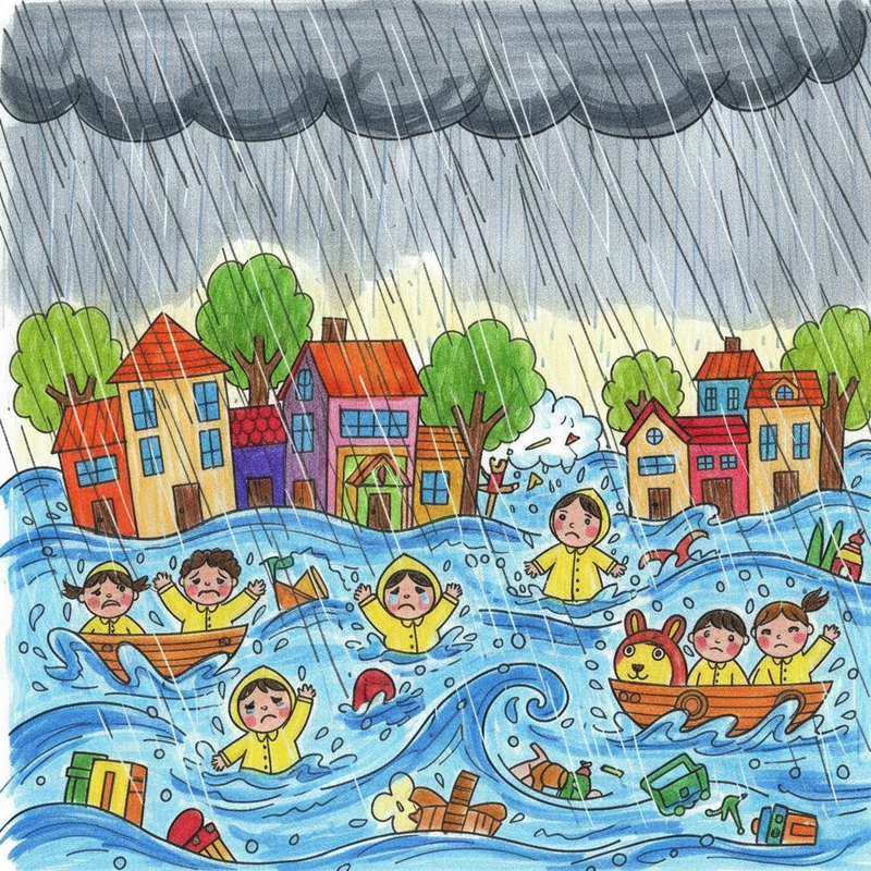 Hình phác họa lũ lụt miền Trung