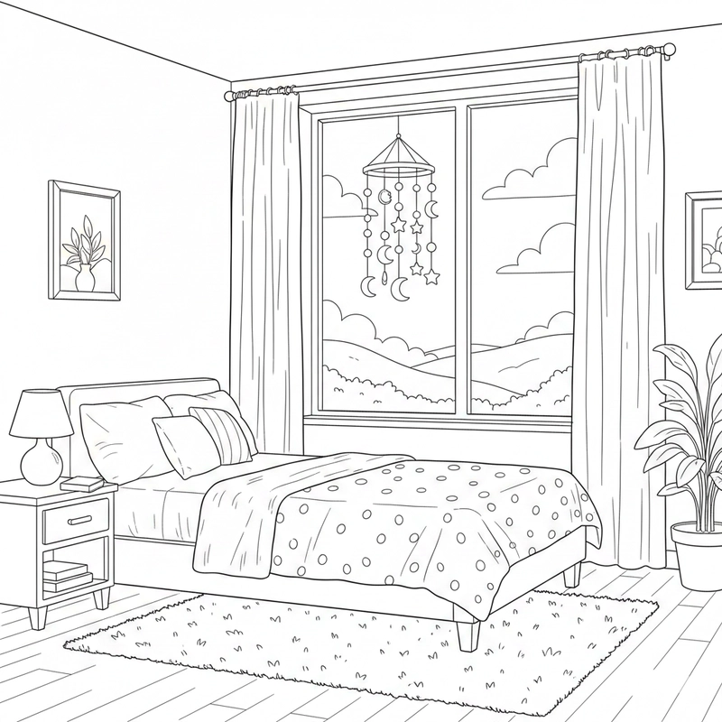 Hình phòng ngủ tô màu dễ tải và in