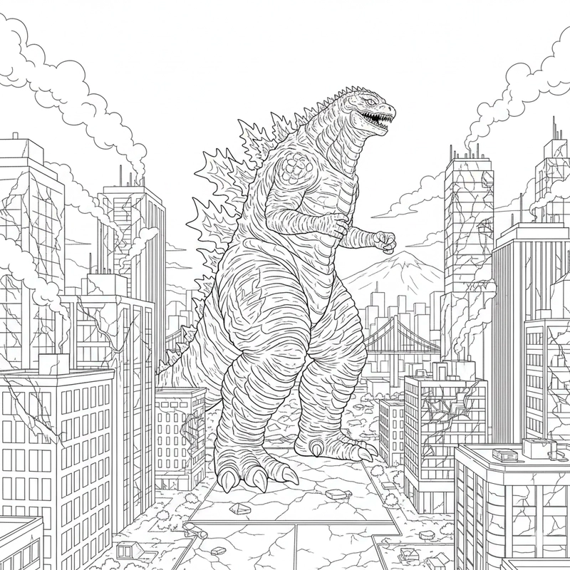 Hình tô màu Godzilla dễ tô, dễ phối màu
