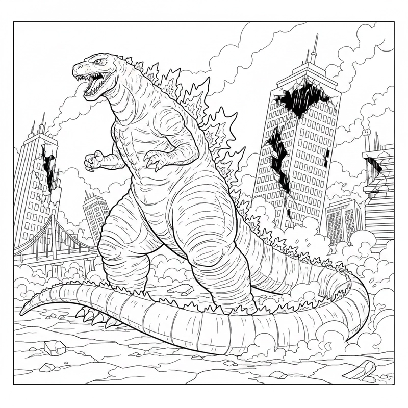 Hình tô màu Godzilla dùng cho học tập tại lớp