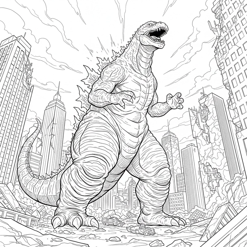 Hình tô màu Godzilla phù hợp bé yêu quái thú