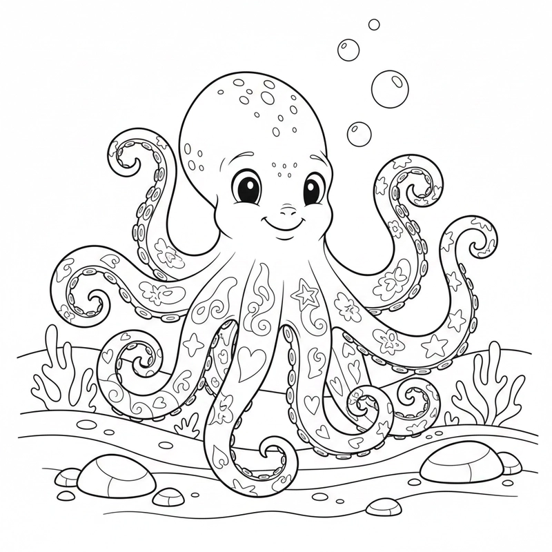 Hình tô màu bạch tuộc đơn giản dễ tô