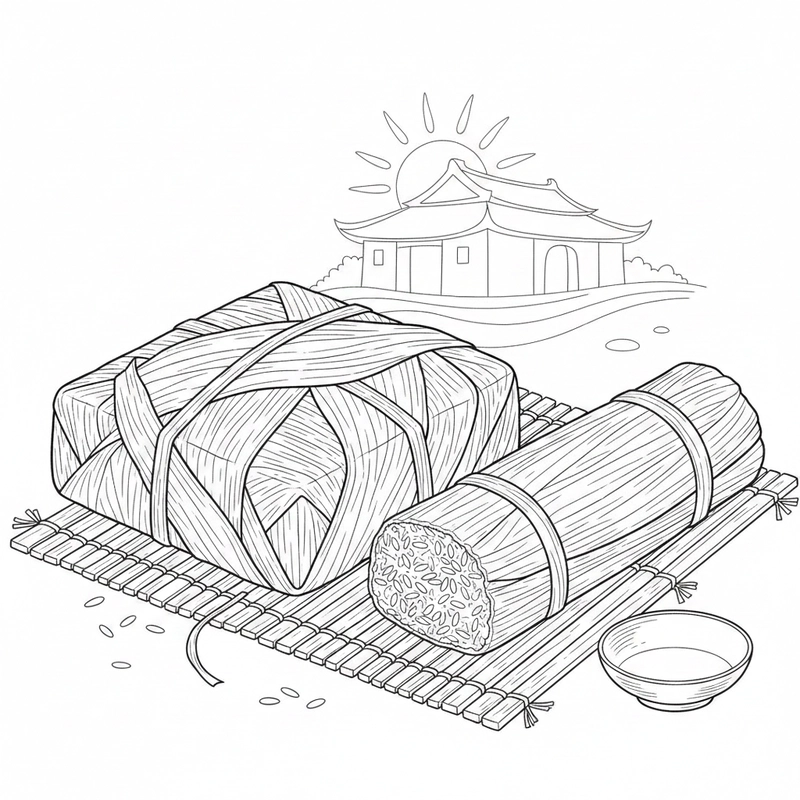 Hình tô màu bánh chưng dễ tô