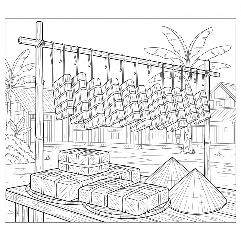 Hình tô màu bánh chưng gắn liền ngày Tết