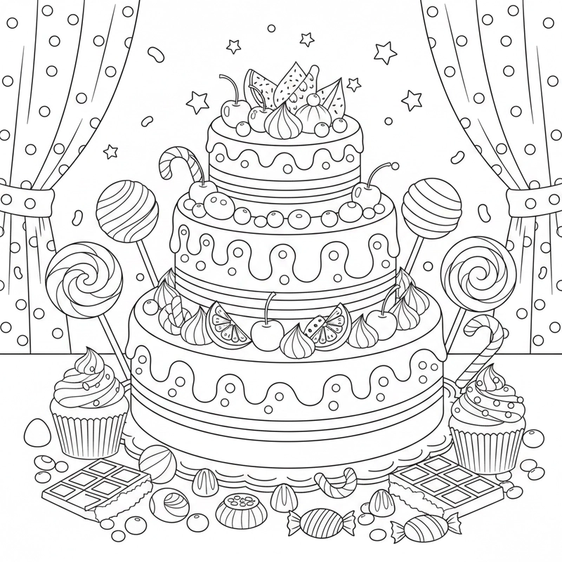 Hình tô màu bánh kẹo cho bé tập tô