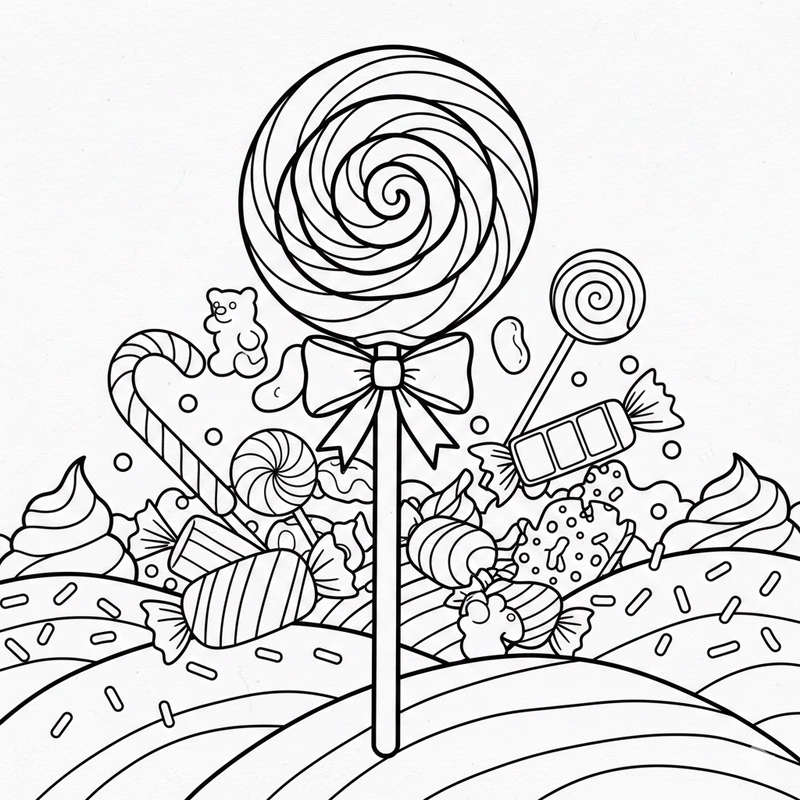 Hình tô màu bánh kẹo ngọt ngào đáng yêu