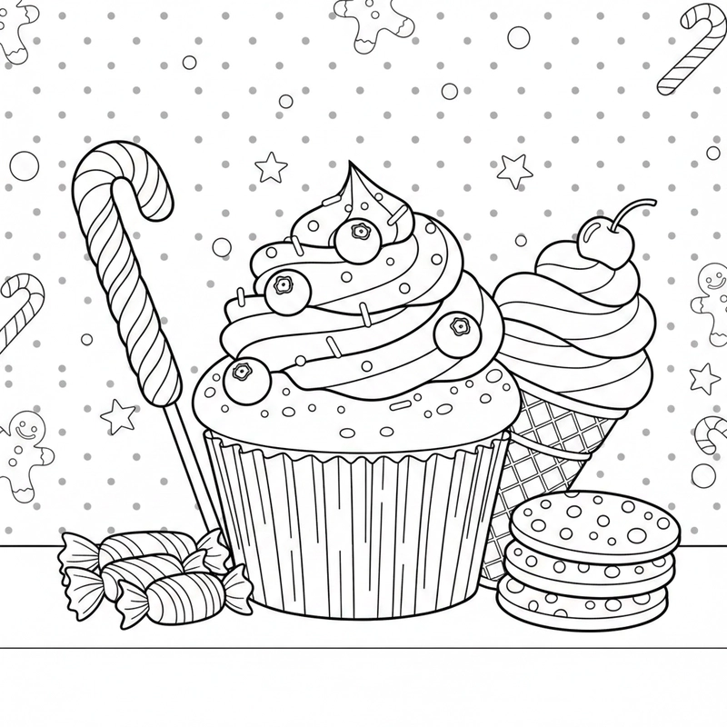 Hình tô màu bánh kẹo phong cách dễ thương