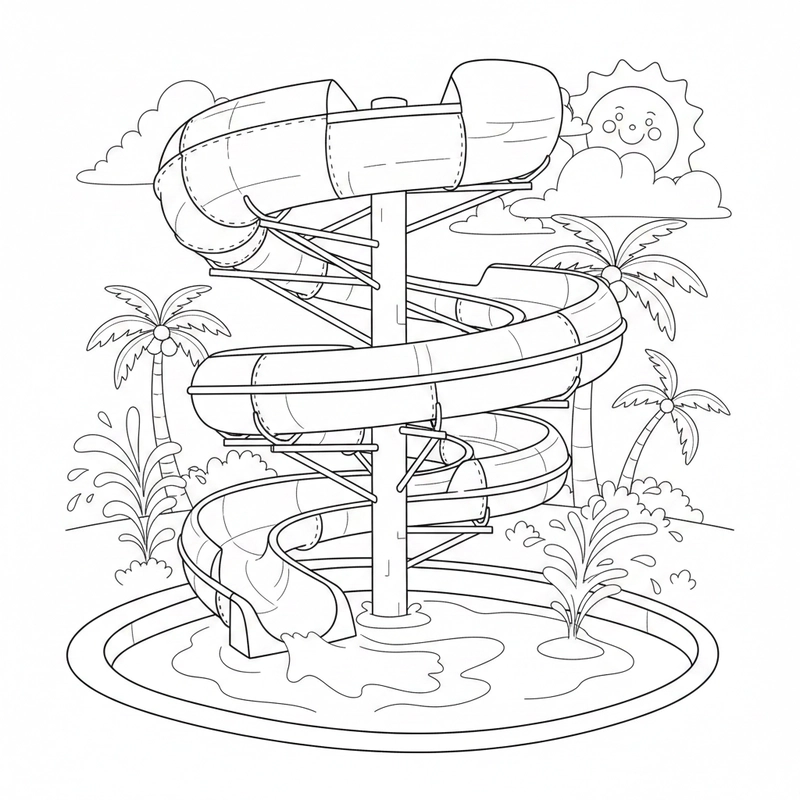 Hình tô màu bé chơi cầu trượt sinh động