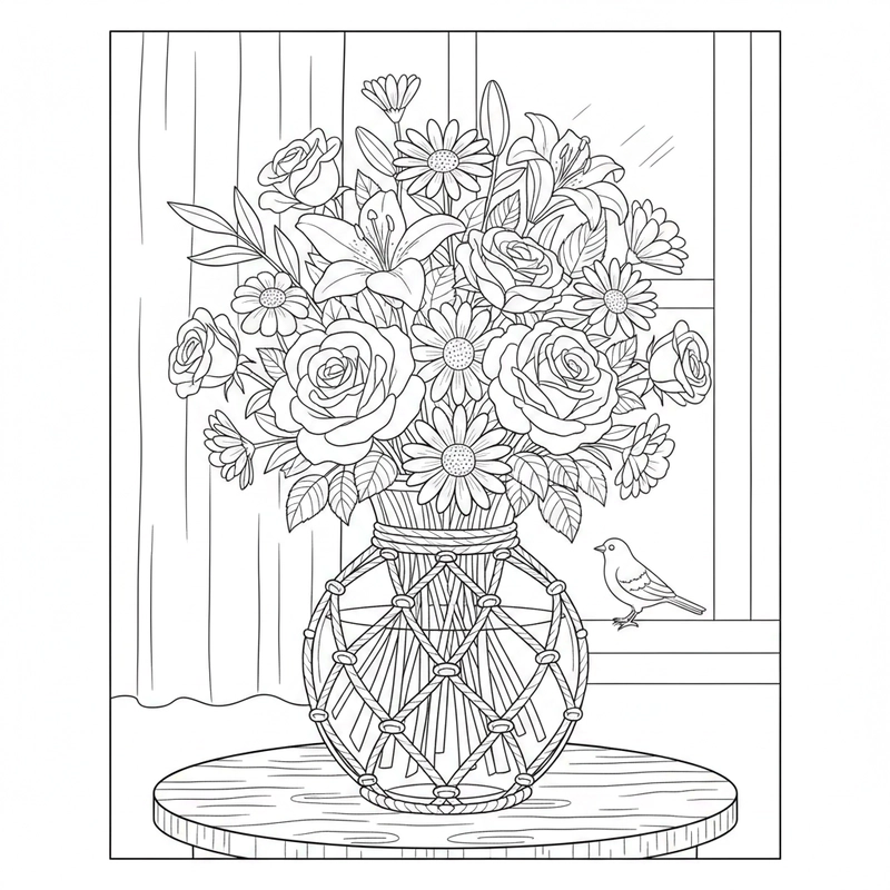 Hình tô màu bình hoa dùng cho học tập tại lớp