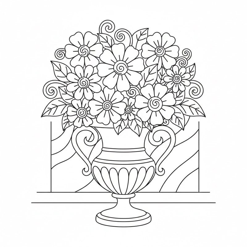 Hình tô màu bình hoa nhẹ nhàng, dễ tiếp cận