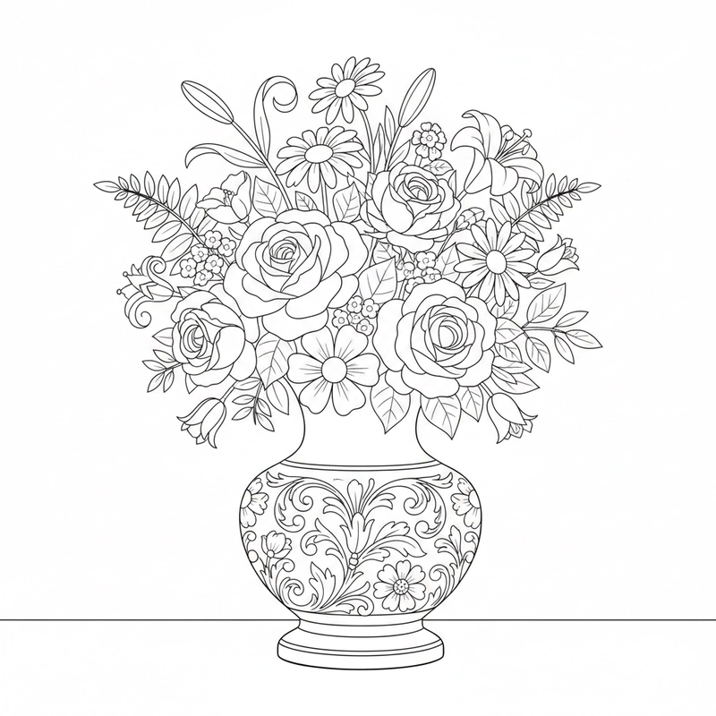 Hình tô màu bình hoa phù hợp nhiều độ tuổi