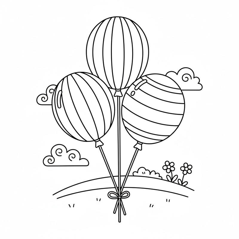 Hình tô màu bóng bay 3 quả phù hợp cho mầm non