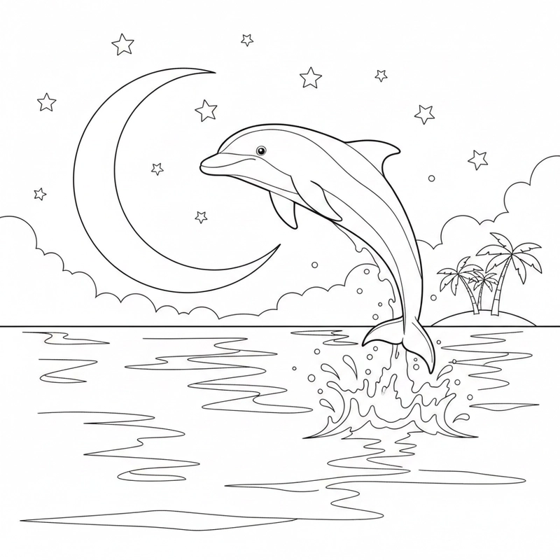 Hình tô màu cá heo thân thiện