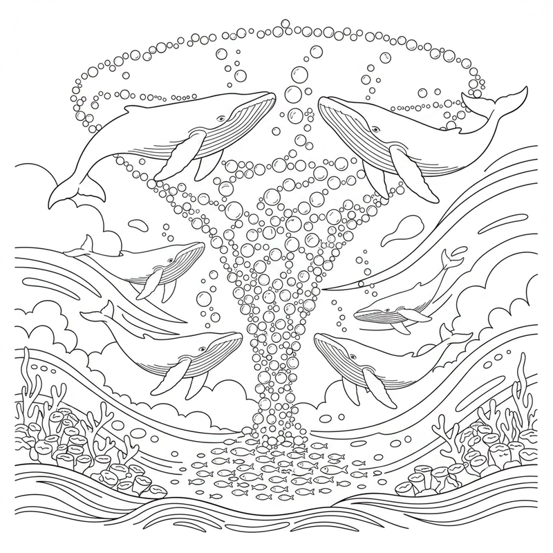 Hình tô màu cá voi lưng gù hỗ trợ luyện tập tô