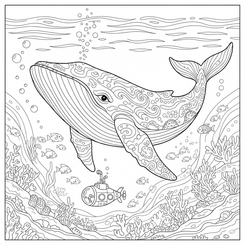 Hình tô màu cá voi xanh kích thích sáng tạo