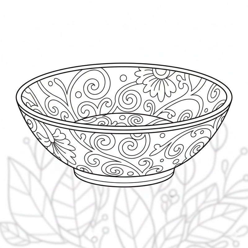 Hình tô màu cái bát cho bé tập nét
