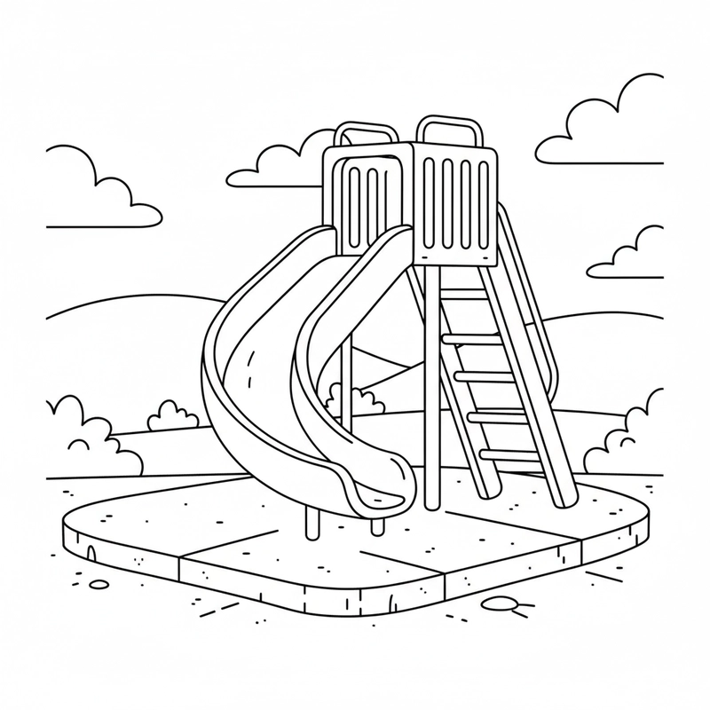Hình tô màu cầu trượt đơn giản cho bé