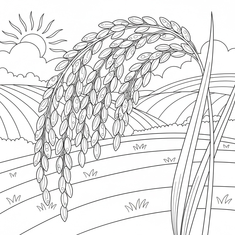 Hình tô màu cây lúa đơn giản cho bé tập tô