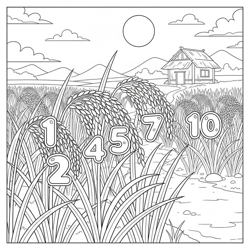 Hình tô màu cây lúa và bông lúa chi tiết