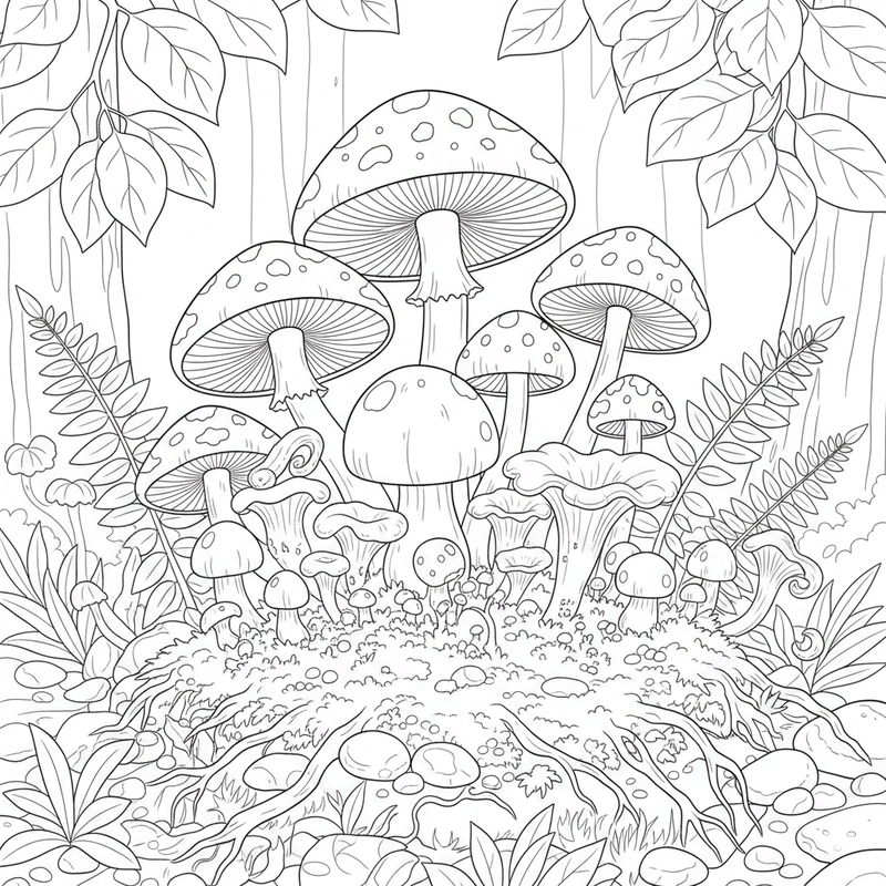 Hình tô màu cây nấm dành cho bé