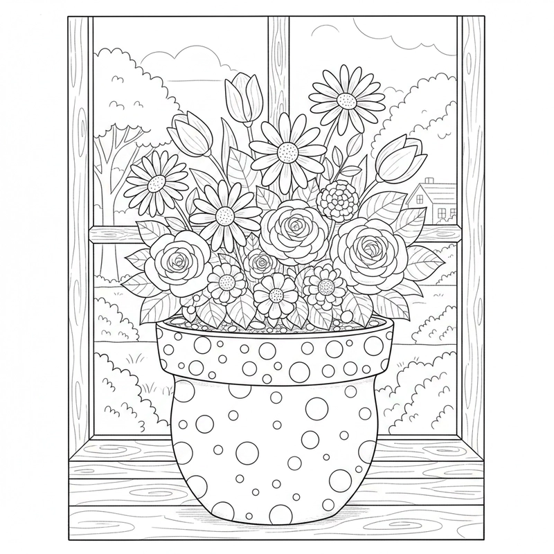 Hình tô màu chậu hoa chất lượng cao