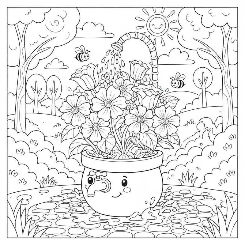 Hình tô màu chậu hoa kích thích sáng tạo