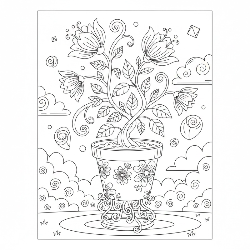 Hình tô màu chậu hoa nét to rõ ràng